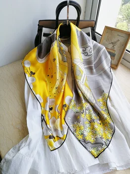 

Women's 100% Pure Silk 12mm Printed Big Square Scarf Wrap Kerchief 88cm 34.5" WJ020-3