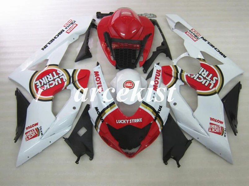 ABS пластик полный Обтекатели набор для Suzuki GSXR1000 GSXR-1000 K5 05 06 2005 2006 мотоцикл тела Набор Все Белый - Цвет: Red white lucky