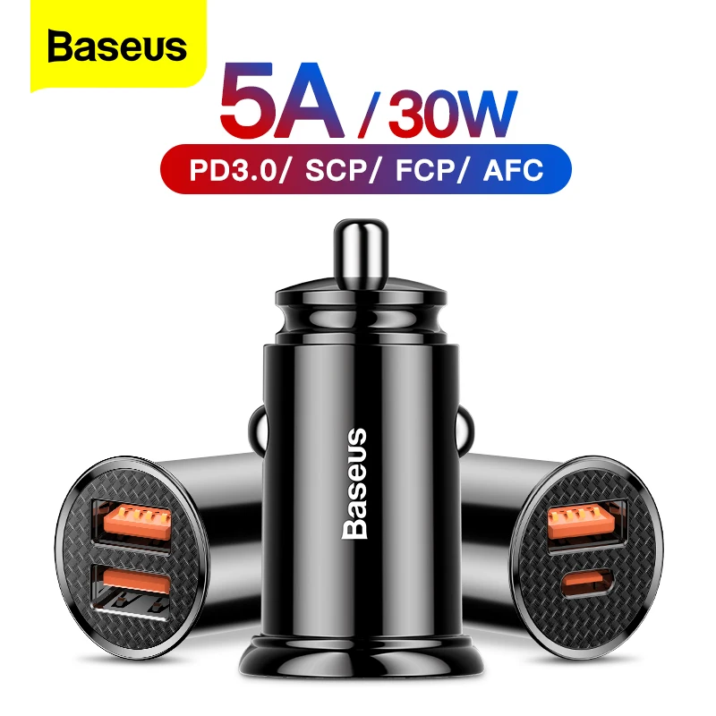 Baseus USB Car Charger Quick Charge 4.0 QC 4.0 3.0 QC3.0 SCP 5A PD Type C 30W Fast Charging USBC Phone Charger For iPhone Xiaomi phone charger,car charger,car phone charger,mini phone charger,phone charger adapter