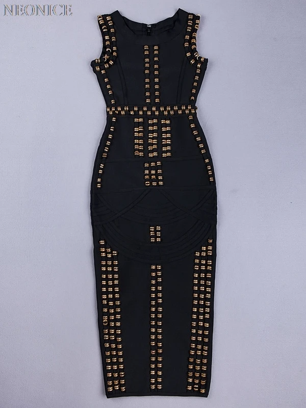 2019new woman Elastic bandage dress tight nightclub socialite birthday party fashion sexy package hip leisure golden beads split