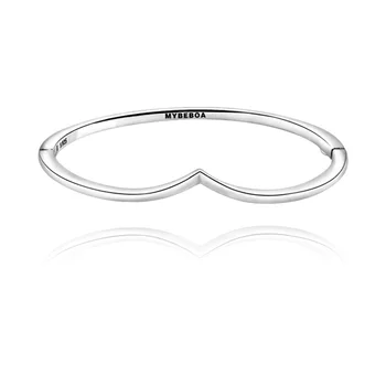 

Classic s925 Solid Silver Polished Wishbone Bangle Women Bracelet engagement anniversary Jewelry gift