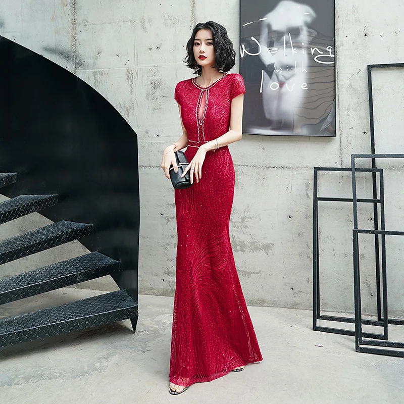 SSYFashion Новое одеяло «хвост русалки» Из вечернее платье, для банкета элегантный серый тонкий пикантные блестки Бисер длинное вечернее платье Vestidos De Noche
