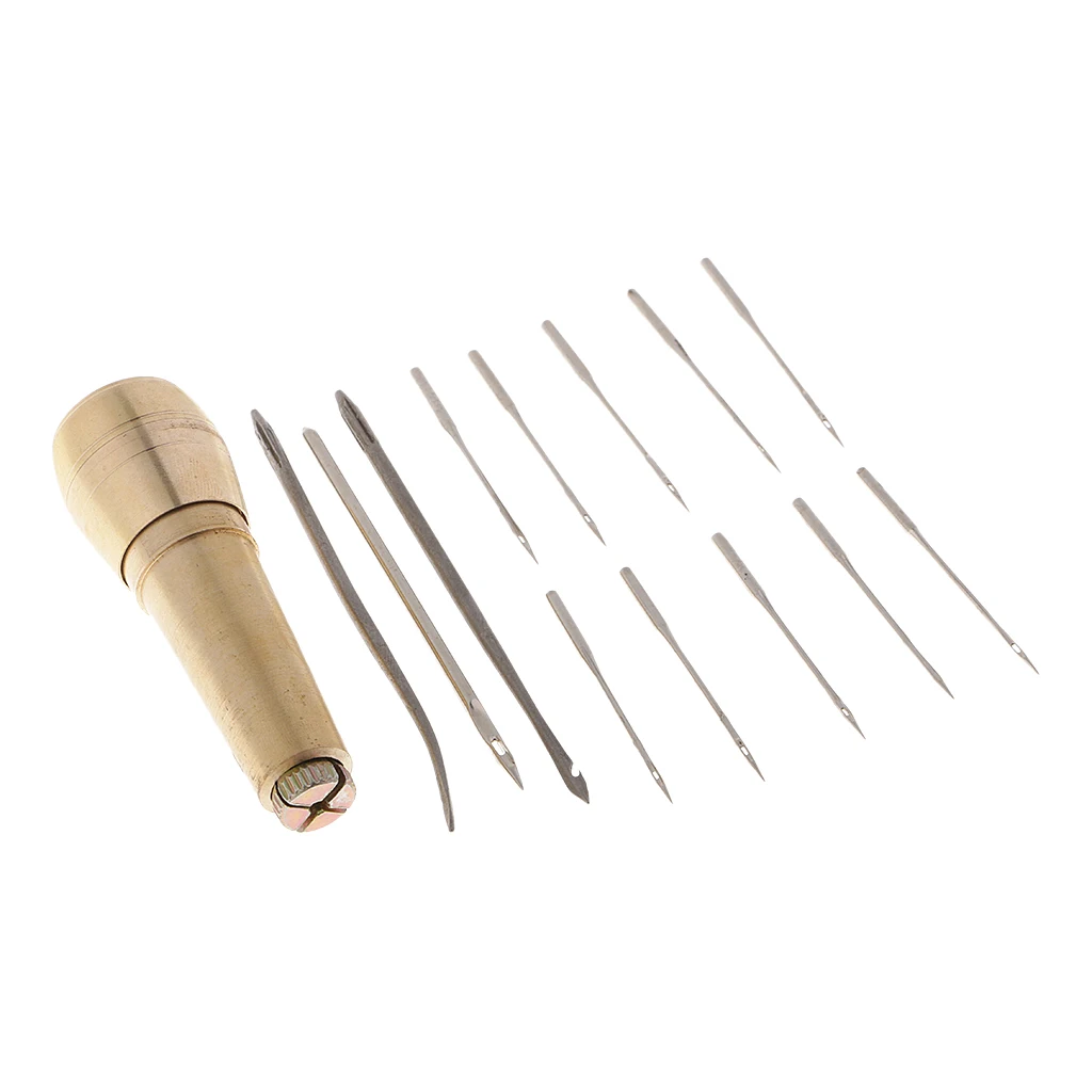 14pcs/Set DIY Leather Shoe Repair Sewing Tool Needles Copper Handle Sewing Awl Hand Stitcher for Beginners or Professional leather sewing kit leather tools leather craft tool kit leather craft tools leather craft tool