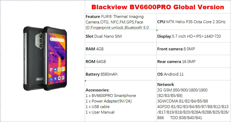 android cell phone Global Version Blackview BV6600 Pro Smartphone 5.7" 4GB 64GB 8580mah Celular Thermal Imaging Camera Android 11 Mobile Phones NFC dual sim phones samsung