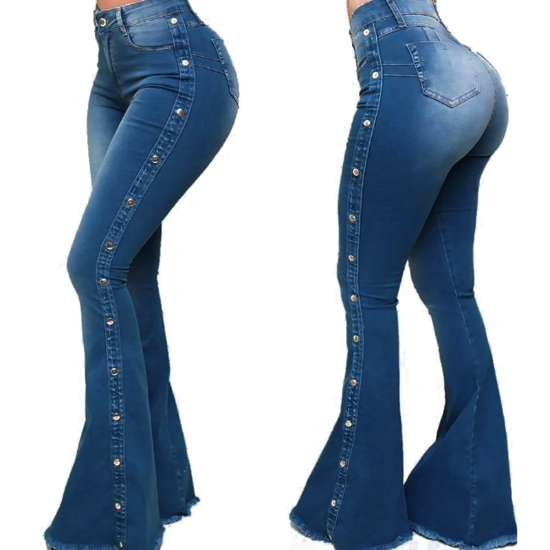 女性フレアジーンズハイウエストデニムスキニーパンツ女性ストレッチ女性ワイド脚ジーンズベルボトム服 Jeans Aliexpress