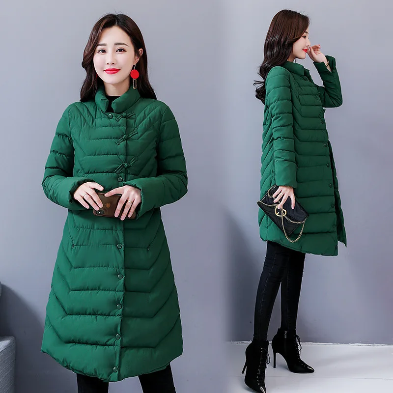 

Single Breasted Stand Collar Cotton-padded Clothes Women's Mid-length 2019 Winter New Style Elegant Cotton Coat Slim Fit Thick C
