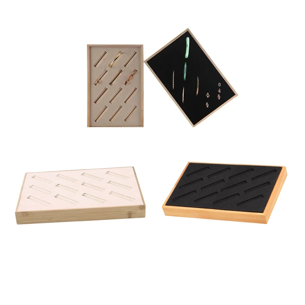 Bamboo Wood Jewelry Display Stand Slots for Bracelet Ring Organizer 