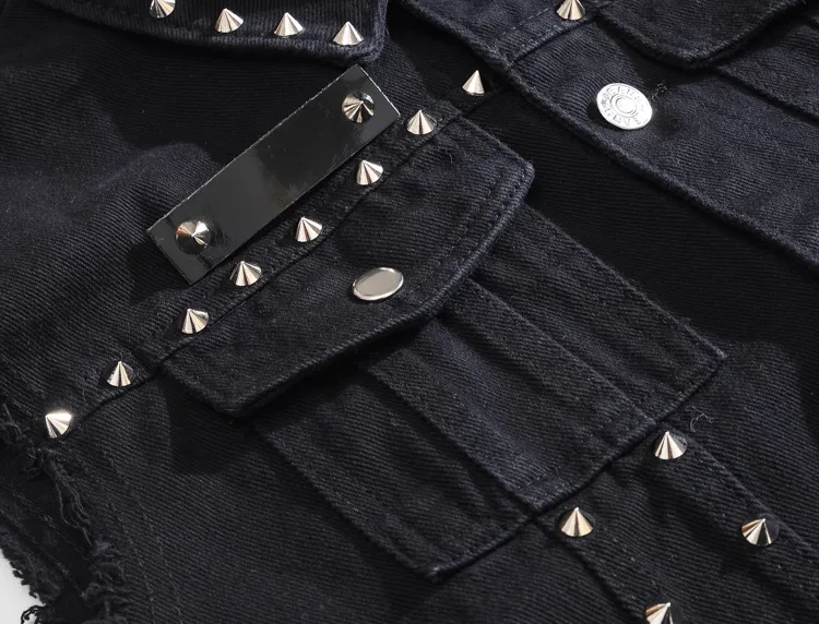 Мужской джинсовый жилет с заклепками высокого качества, облегающий черный повседневный ковбойский жилет с кисточками, ретро жилет M-5XL