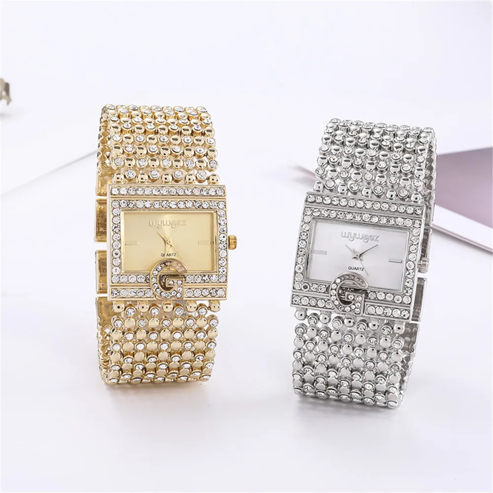 Relógios quadrados simples de ouro para mulheres, pulseira casual, relógios de pulso femininos, mostrador de diamante, relógio quartzo feminino, moda 2021