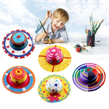 

Creative DIY Straw Hats Toys For Children Knutselen Kinderen Drawing Toys Boy Girl Painting Creation Hat Doodle Educational Toys