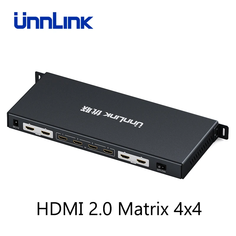 Unnlink HDMI Matrix 4x4 UHD Splitter Switch 4 Input 4 Output Support 3D 4K@60Hz 1080@60Hz Control by RS232 IR Remote Control