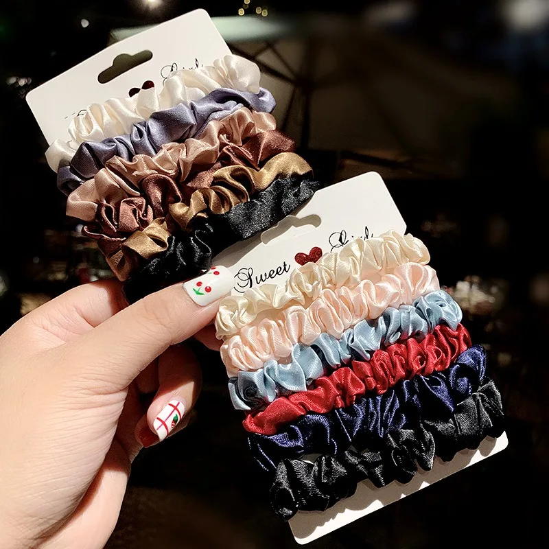 MENGJIQIAO Korean 6pcs/set New Scrunchie Elastic Hair Rubber Bands for Women Girl Headwear Ponytail Holder Hair Accessories