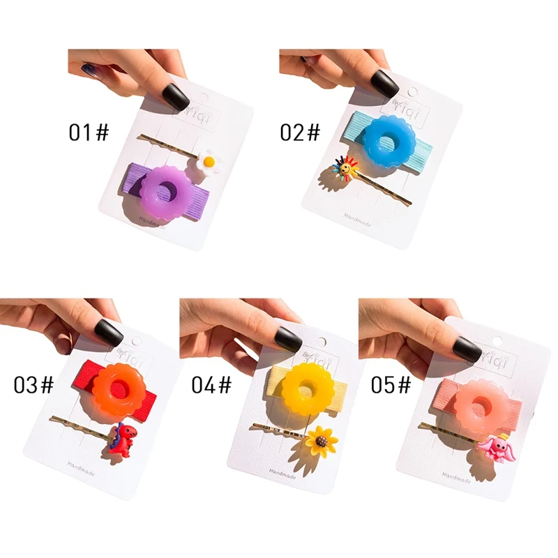

Hair Pin Children's Girls Baby Hair Accessories Word Clip Candy Jelly Color Donut Fabric Hairpin