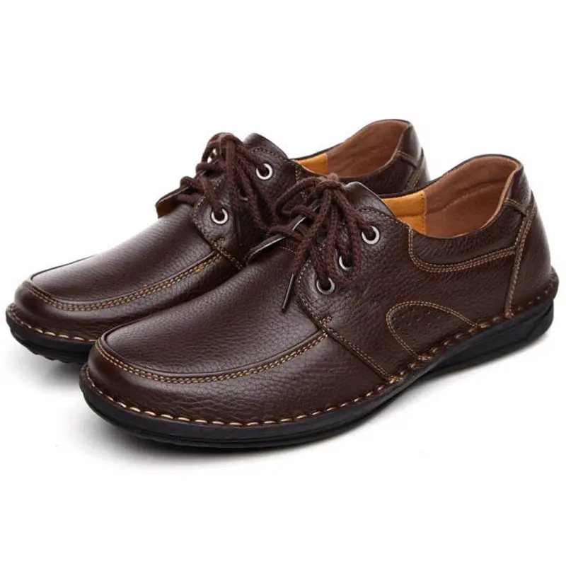 

2019 New Men Genuine Leather Casual Shoes Fashion Men Flats Round Toe Comfortable Soft Dad's Shoes Men Dress Shoes