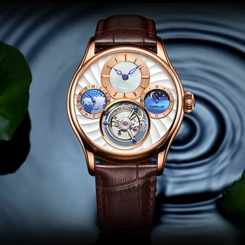 

GUANQIN DESIGN Brand Watch Men 2020 New Tourbillon Mechanical Watch Sapphire Mirror Moon Phase Leather Watches Relogio Masculino