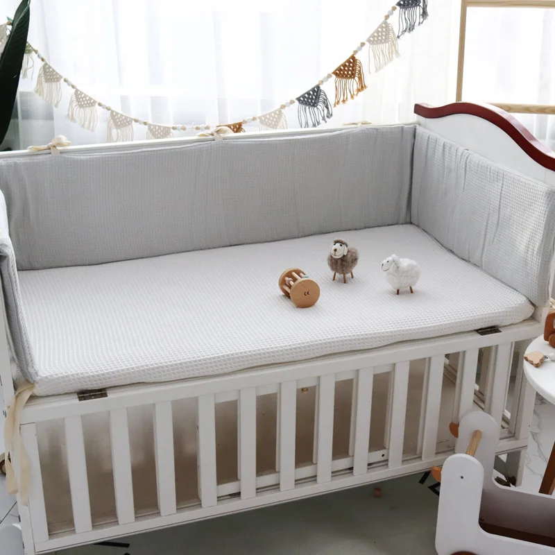 Crib Bumper Waffle Cotton Baby Bed Bumper One-piece Crib Around Cushion Cot Washable Anti-collision Protector Pillows Newborns Room Decor