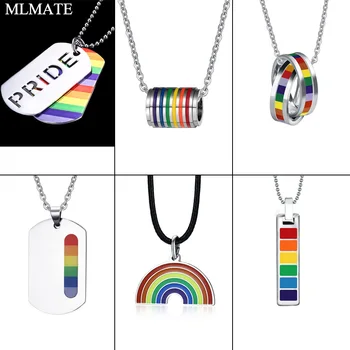 

Rainbow Colorful Stainless Steel LGBT Pendant Necklace for Men and Women Neutral Fashion Jewelry Gift