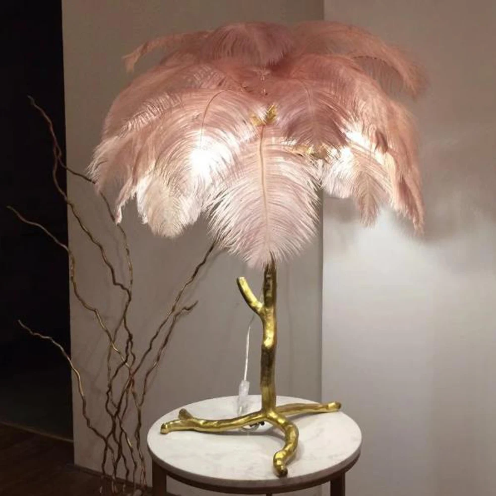 

Europen Ostrich Feather Table Lights Modern Copper Lighting Ac110v 220v Gold Table Lamps For Living Room