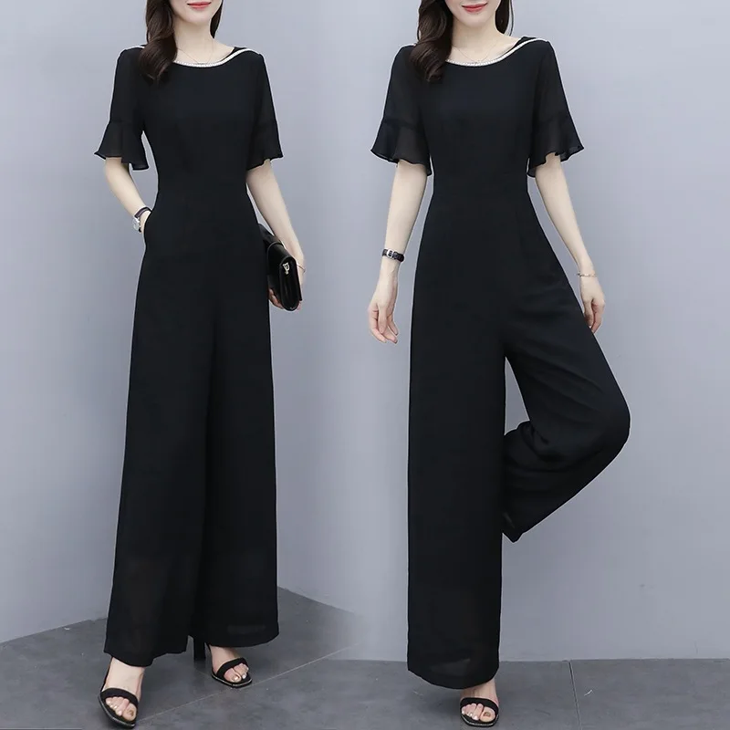 

Black Jumpsuit Suit, Female Summer 2020 New Chiffon Temperament High-Waisted Socialite One Piece Wide Leg Pants L Jumpsuit Women