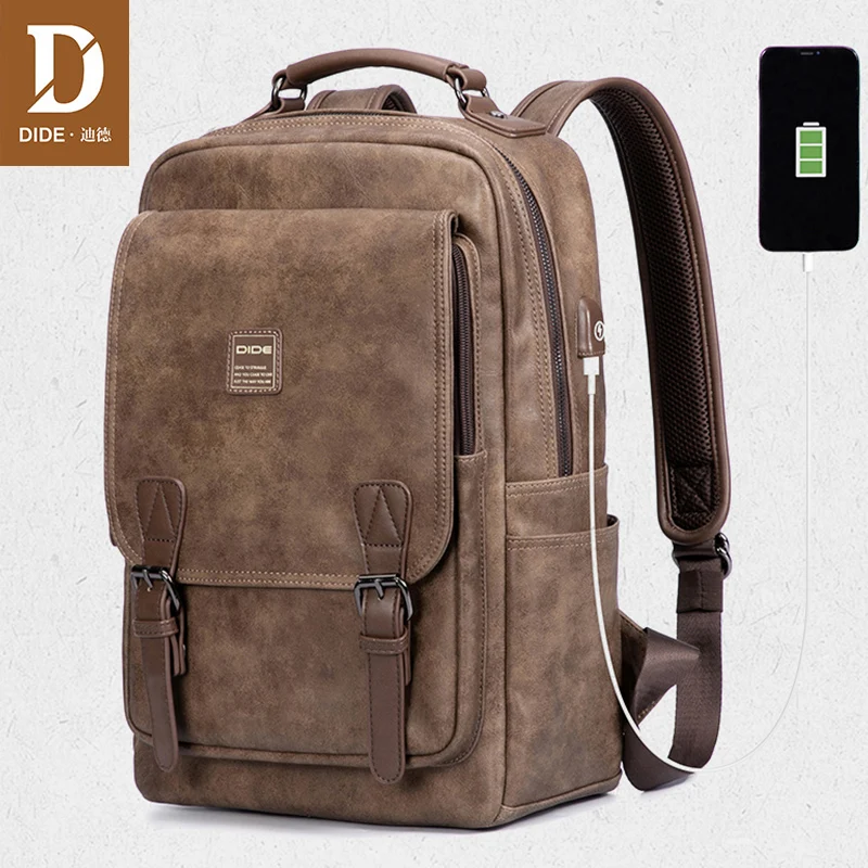 Cheap DIDE USB Charging Port laptop backpack men Mochila Vintage Casual Travel backpack Bag Male Preppy Schoolbag waterproof 15 inch