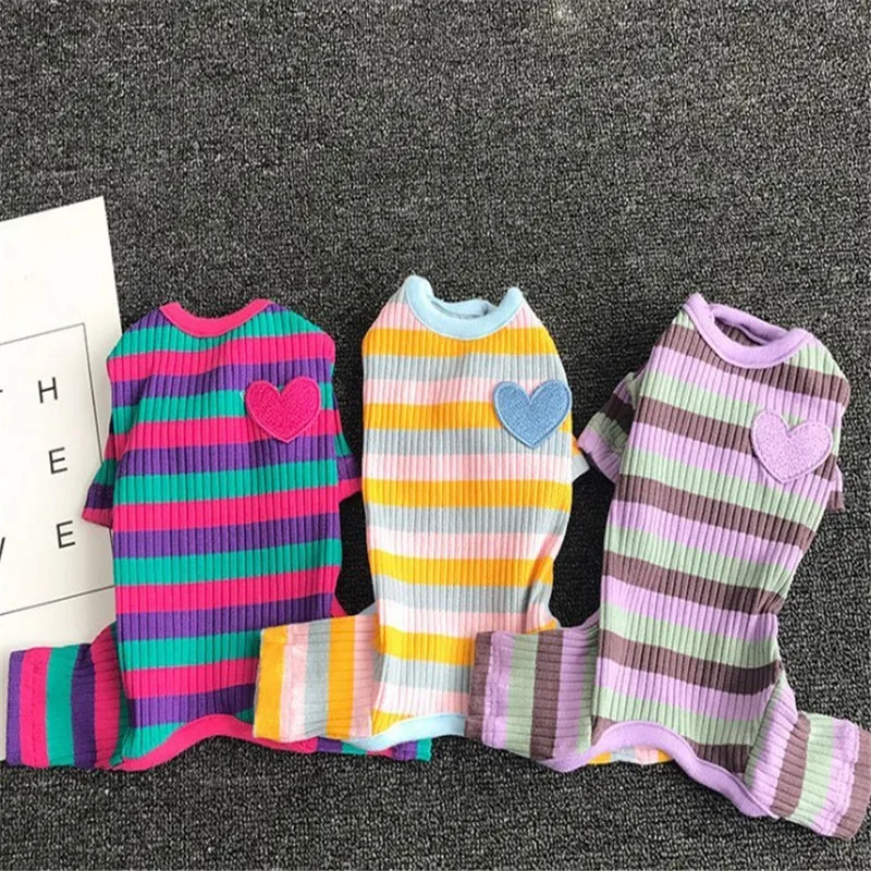 

Cute Rainbow Striped Dog Pajamas Puppy Clothes Comfortable Warm Sweater Small Dog Jumpsuit Suit Pet Cat Pjs