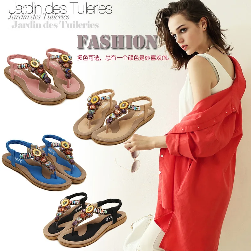 

2018 New Style Beaded Bracelet WOMEN'S Sandals Bohemian Comfortable Split Toe WOMEN'S Shoes Sandals Flat 42 Yards Sandals