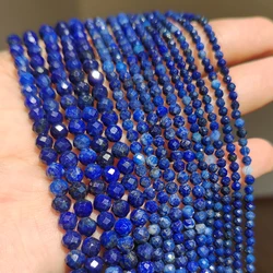 Faceted Blue Natural Sandstone Beads for Jewelry Making - Handmade Waist Beads, Women's Stone Beads Collection (Lapis lazuli)