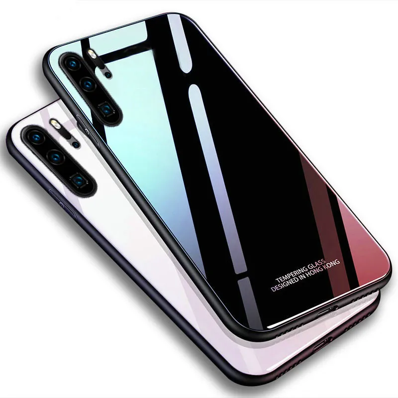 

KEYSION Tempered Glass Phone Case For Huawei P30 P20 Pro Glass Non-slip Soft Silicone Edge Back Cover for Huawei Mate 20 Pro