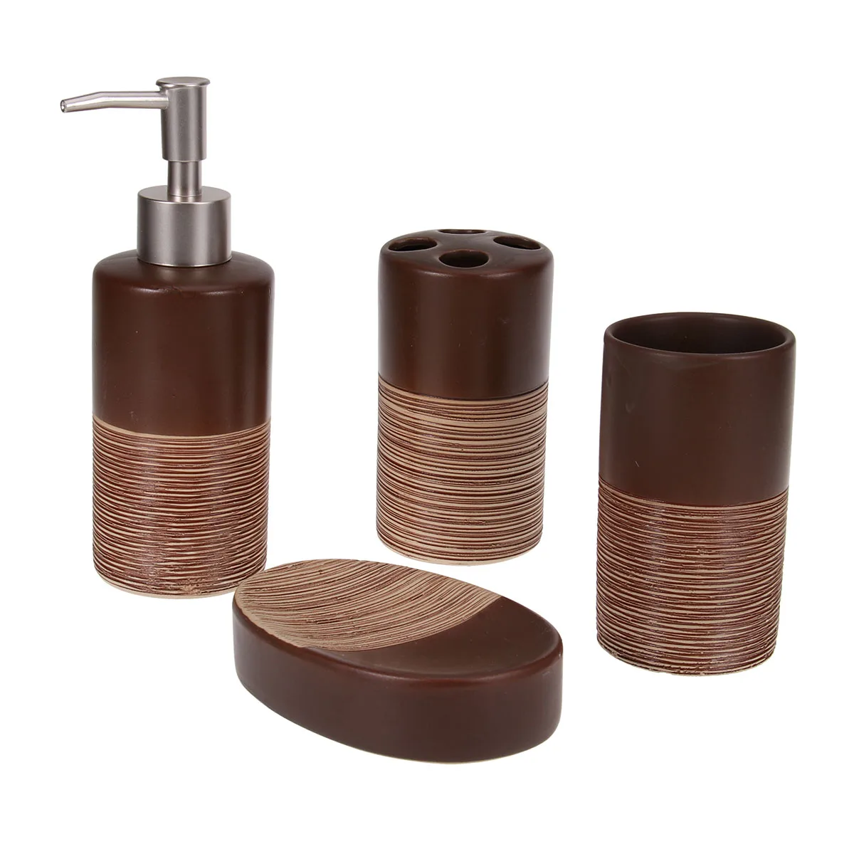 

4 Pcs Ceramics Bathroom Suit Set Dispenser Cup Soap Dish Toothbrush Holder Bathing Accessories Organizer Box (Random Color)