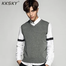 Мужской свитер с v-образным вырезом, жилет, осенний свитер для мужчин, без рукавов, хлопковый пуловер, свитер Pull Homme, тонкий жилет, мужская одежда