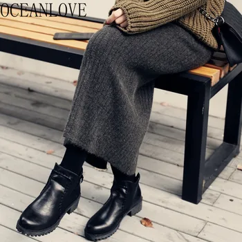 

OCEANLOVE Work Fashion Knitted Long Skirt Autumn Winter Solid Faldas Mujer Moda 2020 High Waist Warm Bodycon Women Skirts 13158