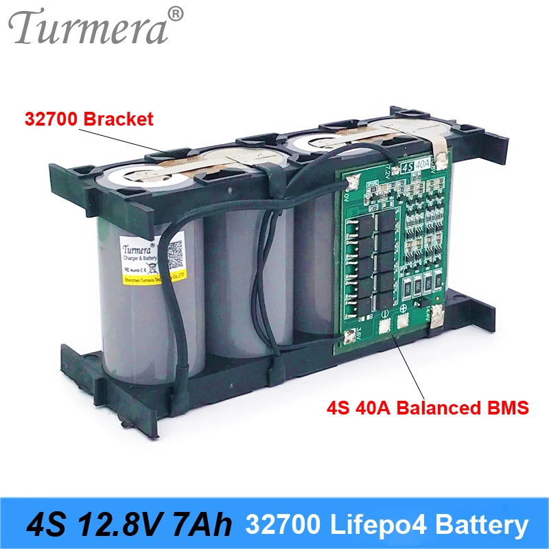 Turmera 32700 Lifepo4 Battery Pack 4S1P 12.8V 7Ah with 4S 40A Balanced BMS for Electric Boat and Uninterrupted Power Supply 12V 07