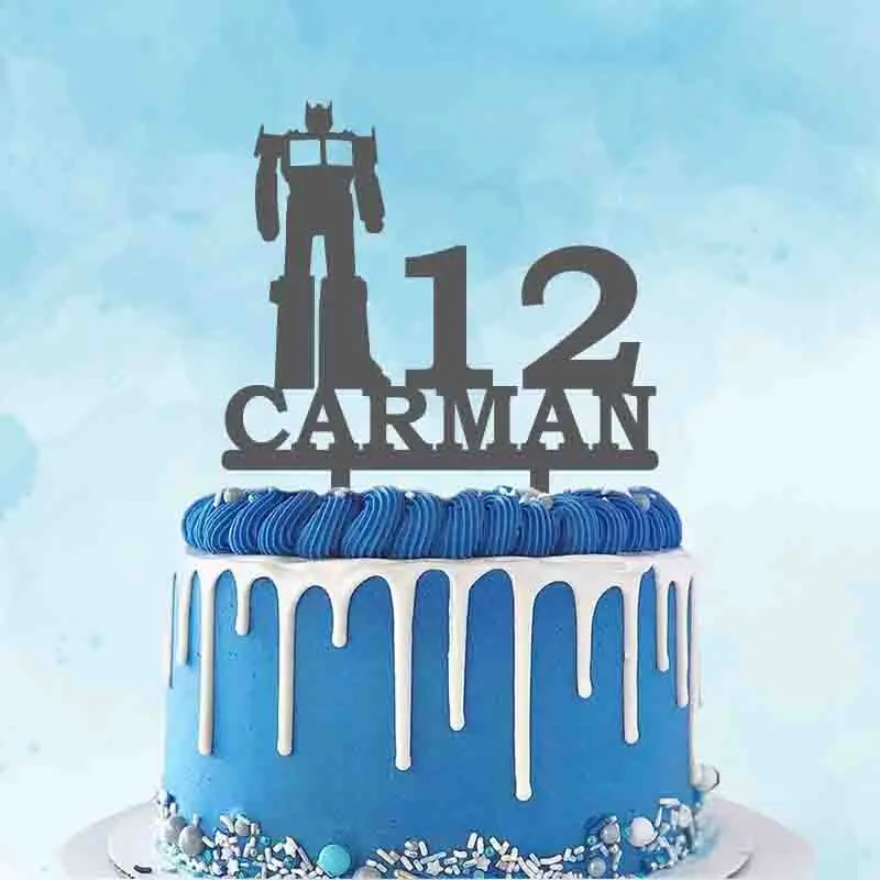 Personalized Birthday Cake Topper Custom Name Man Age Optimus Robot Cartoon  Cake Topper For Kids Birthday Party Cake Decoration _ - AliExpress Mobile