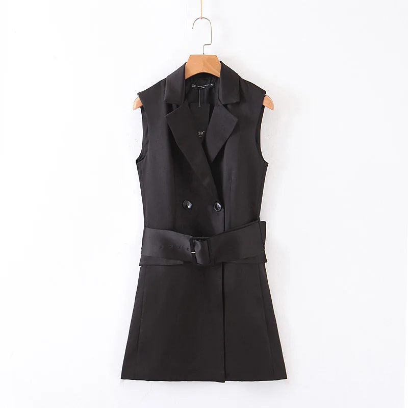 Женская мода OL дамы Блейзер воротник Slim Fit двубортный жилет куртка с поясом
