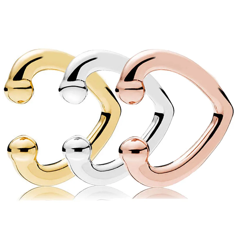 Artículo caliente Pendientes de plata de ley 925 auténtica para mujer, aretes con corazón abierto de oro rosa, joyería de moda para regalo de boda y fiesta w5KkRaxDk