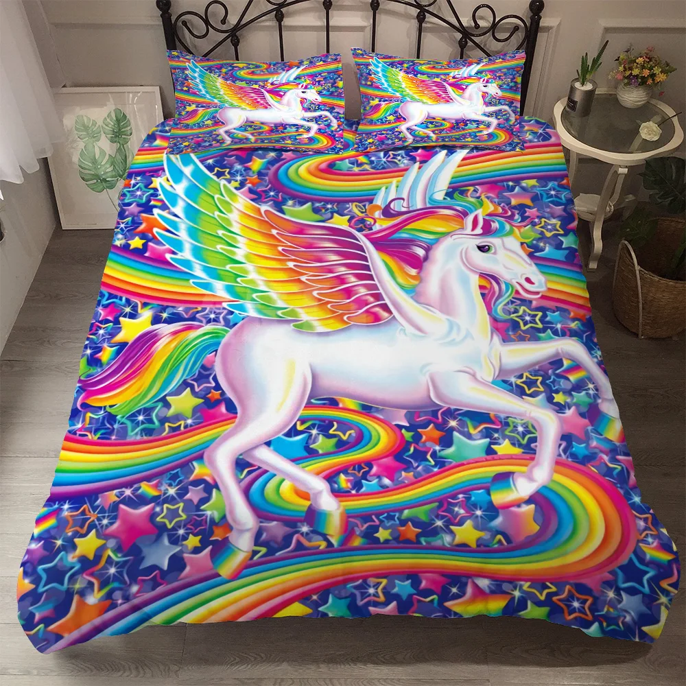 Featured Smile Unicorn Pink Princess Duvet Cover Set King Queen Full Twin Size Bed Linen Set
