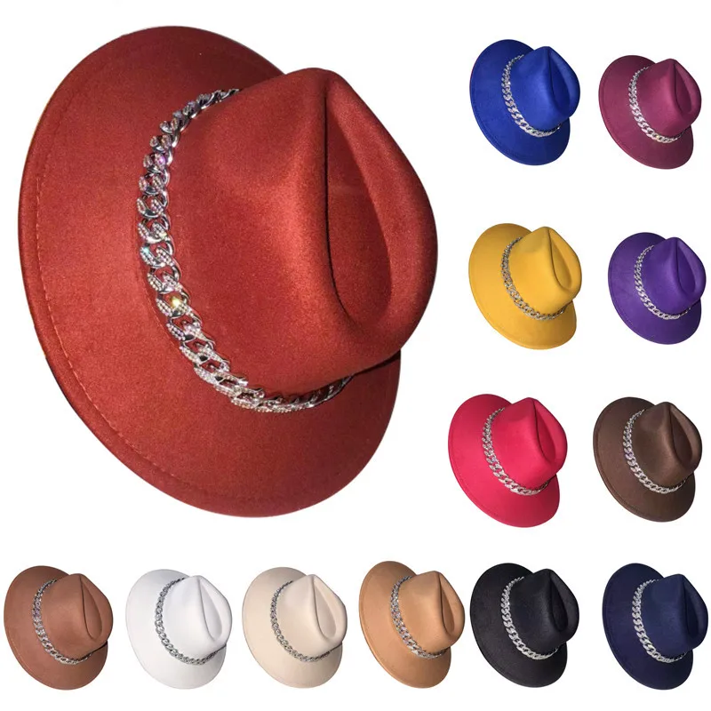 

Rhinestone Fedora hat full rhinestone accessories new hat 7cm flat brim monochrome couple hat hip hop jazz hat кепкаженская