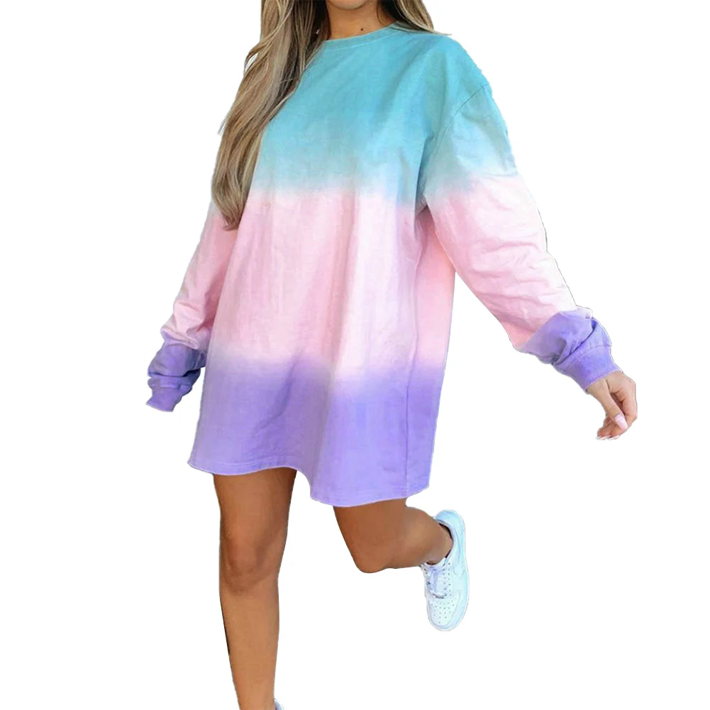 

Ladies Temperament Long Sleeve Dress Women Summer Autumn Personalized Three Color Splicing Round Collar Loose Short Dress