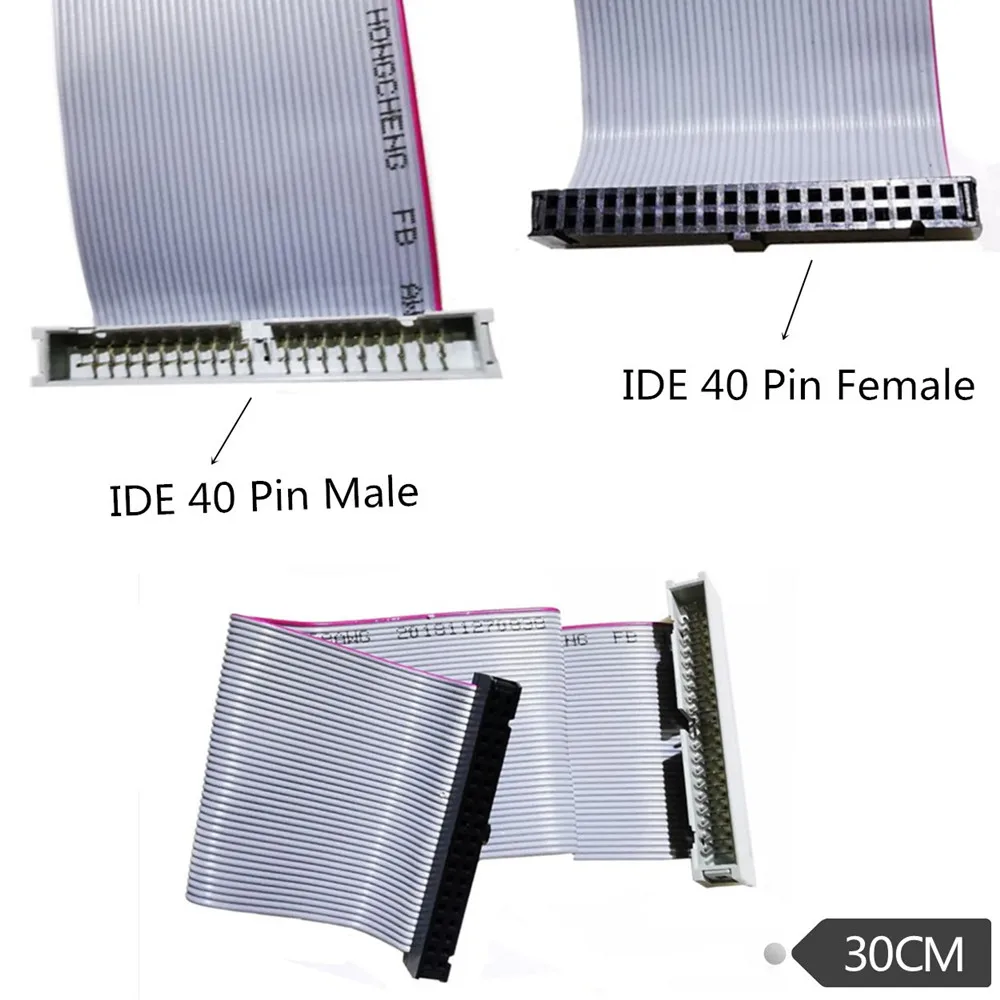 

30cm IDE 40 Pin Male to Female Hard Drive Data Extension Cable Flat Ribbon Cord For 3.5 Inch PATA HDD
