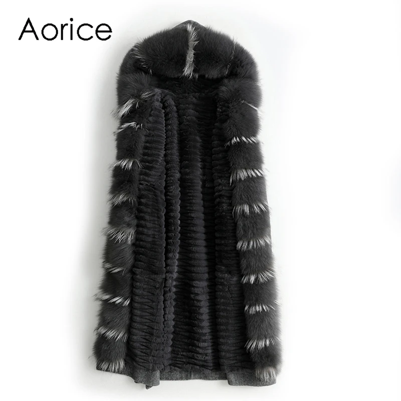 Aorice ZY18170 Женское пальто из шерстяной ткани леди Рекс подкладка из кроличьего меха лисий мех воротник досуг осень/зима шерсть длинная верхняя одежда