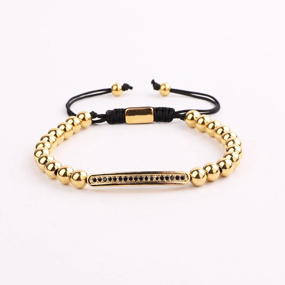 High Quality Men Jewelry Gold Stainless Steel Roman Bangle CZ Skull Charm Macrame Bracelet Set - Image 4