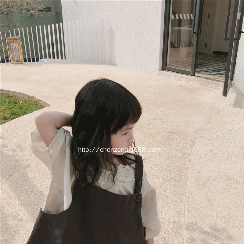 Xuan/ г. Рубашка из хлопка и льна в южнокорейском стиле Топы в студенческом стиле для девочек, милая рубашка на шнуровке с короткими рукавами/Базовая футболка