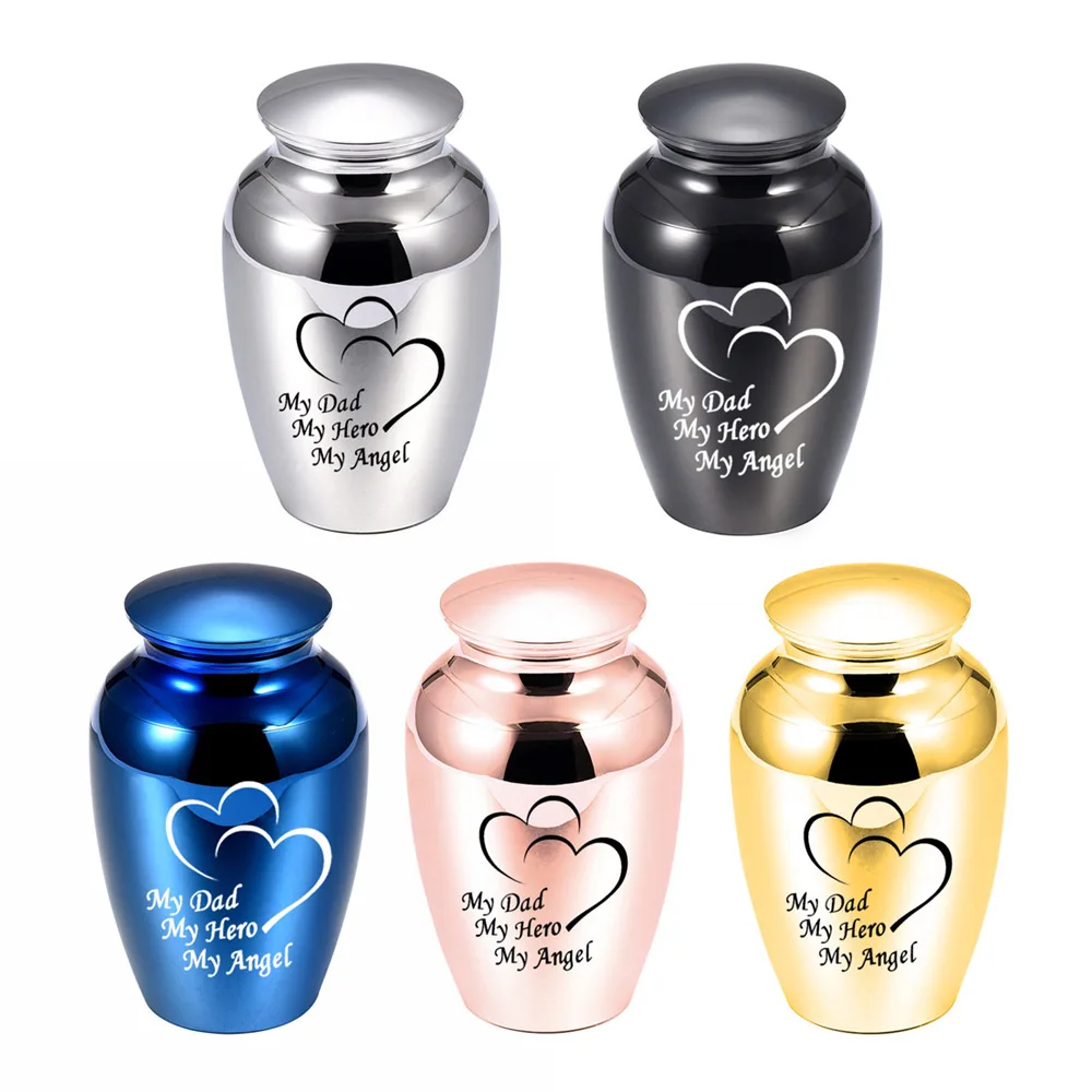 Precio bajo Urnas de recuerdo pequeño de 70x45mm, Mini urnas de cremación para cenizas humanos, soporte de cenizas conmemorativo de aleación de aluminio, Ángel de My Dad Hero AANoEq9xm