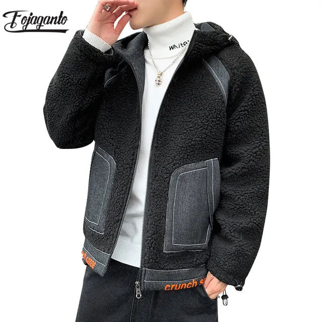 US $25.20 FOJAGANTO Fashion Brand Men Fleece Jacket Winter New Men's Patchwork Sports Coat Big Pocket Hooded 