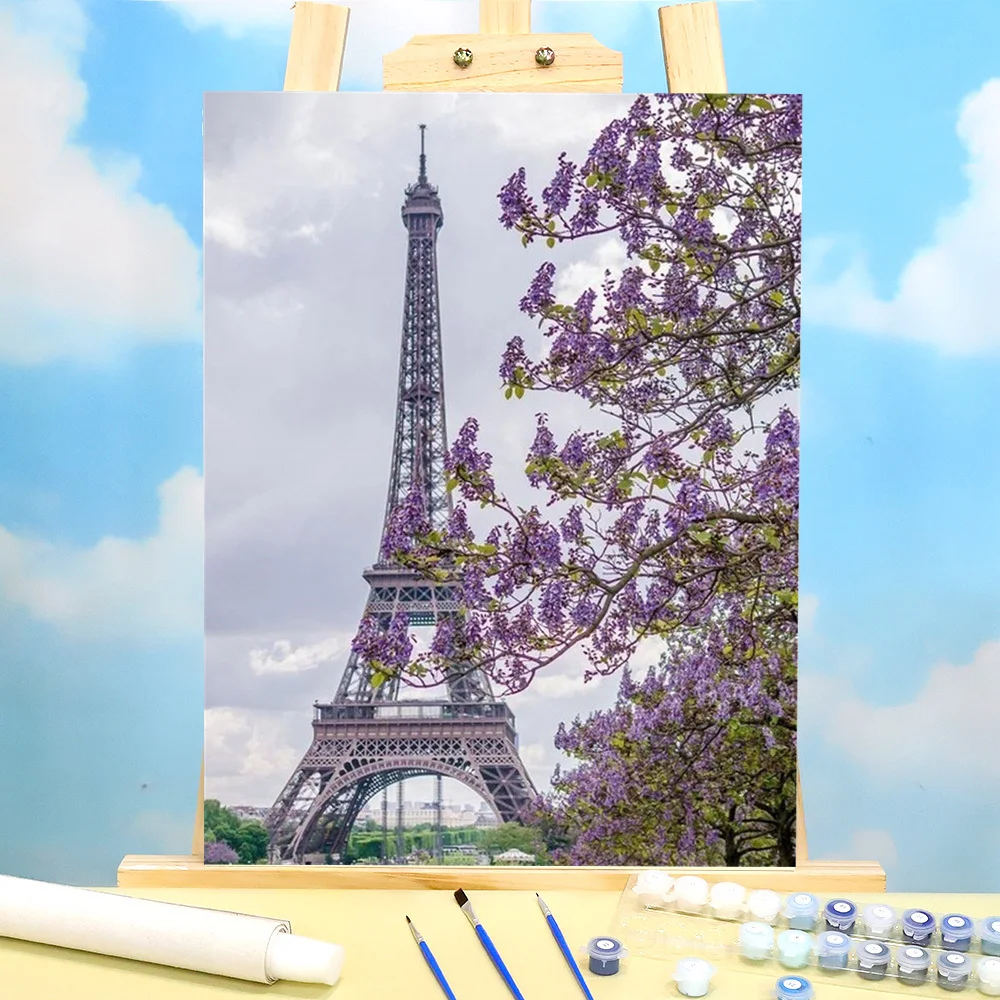 Landscape Paris Tower DIY Paint By Numbers Kit Oil Paints 50*70 Canvas Painting New Design For Kids Drawing Handiwork | Дом и сад