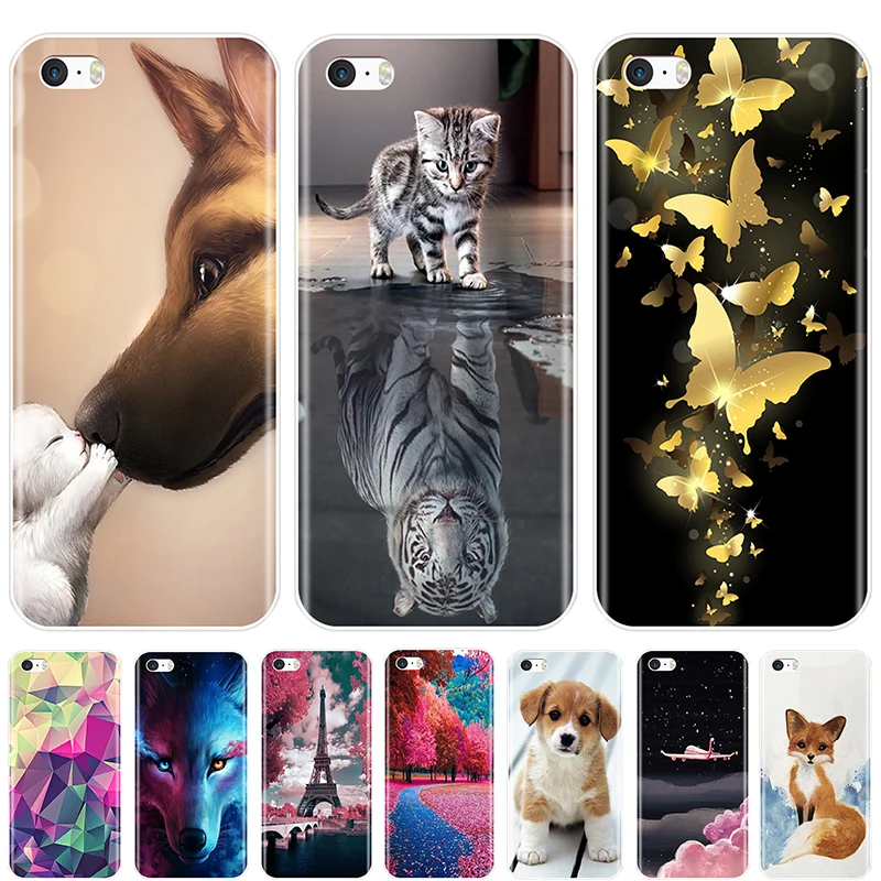 ТПУ чехол для телефона силиконовый iPhone SE 5S 5 S 5C мягкий милый с животными 4S 4 Чехол |
