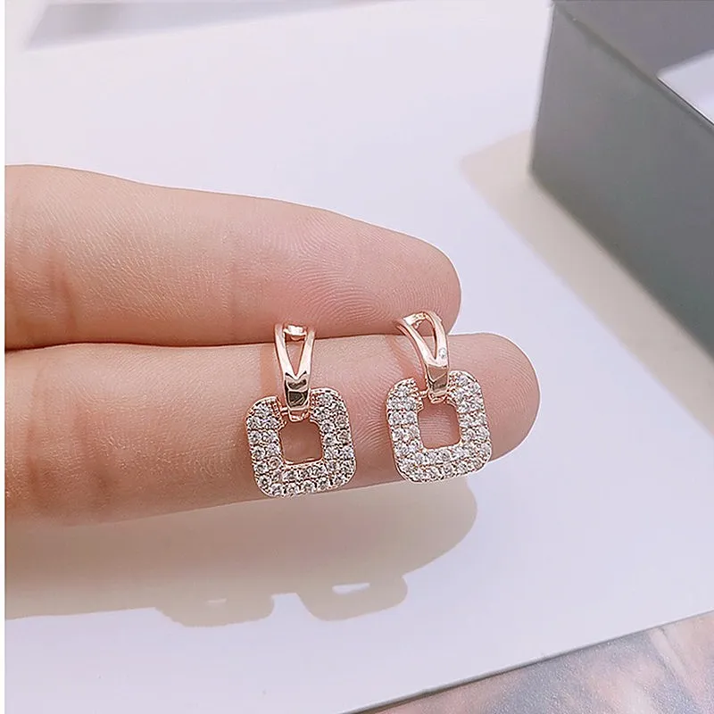 Корейские Зимние новые модные небольшие квадратные серьги с микроинкрустацией