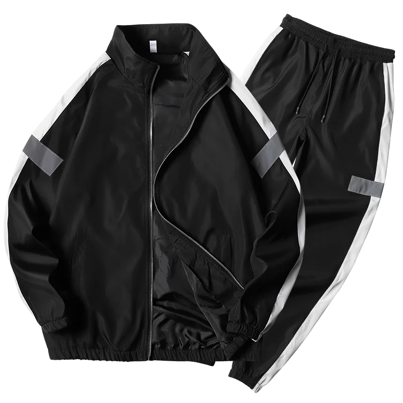 Мужские модные спортивные брюки комплект из 2 предметов костюм длинный рукав молния с капюшоном пальто+ брюки для бега повседневные весенне-осенние спортивные костюмы