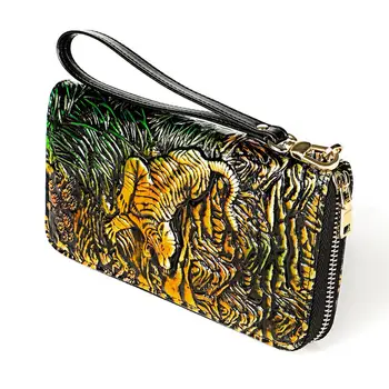 

Men's Dragon Genuine Leather Wallet 3D Crocodile Tiger Cowhide RFID Long Wallet Phone Pocket Fashion Vintage Zipper Long Purse
