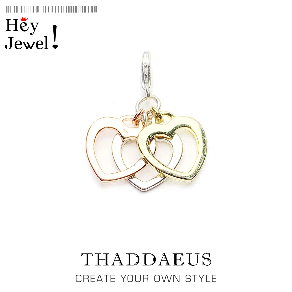 Simple Trendy 925 Sterling Silver Three Heart Pendant Charm Fashion Women Lovely Valentine Gift Fit Statement Necklace Jewelry | Украшения